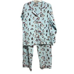 Bed Head Long Sleeve Classic Penguin Christmas Pajama‎ Set Blue XLarge